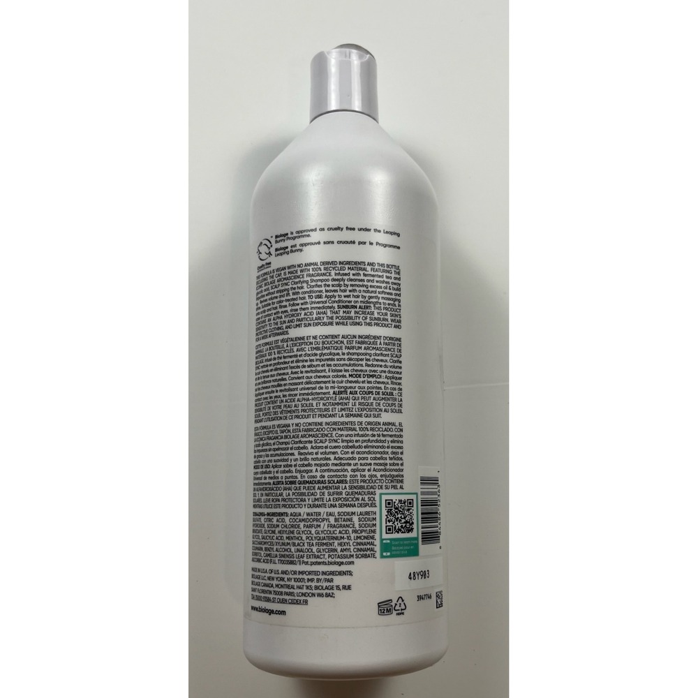Biolage Scalp Sync Clarifying Shampoo for Oily Scalp 33.8 fl oz 1L Vegan Formula - Picture 2 of 5